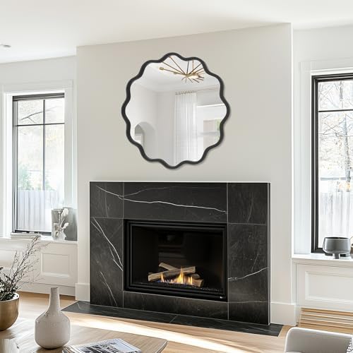 PROHOMEWARE Black Round Mirror 28 Inch Wavy Bathroom Vanity Mirror Gold Frame - Image 5