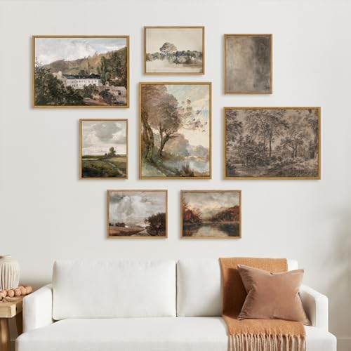 KBKBART Vintage Framed Wall Art Autumn Lake Scenery Forest Moody Paintings - Image 7