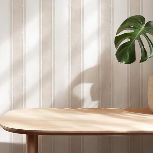 17.3" x 120" Watercolor Neutral Striped Peel and Stick Wallpaper - Image 7