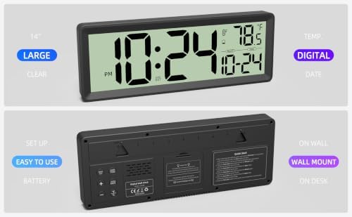 14" Large Digital Wall Clock Battery-Operated - Image 3
