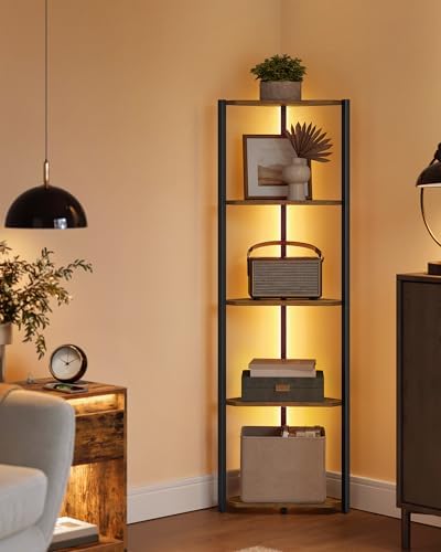 VASAGLE Corner Shelf with LED Lights, 5-Tier Freestanding Bookshelf by VASAGLEbySONGMICSHOME
