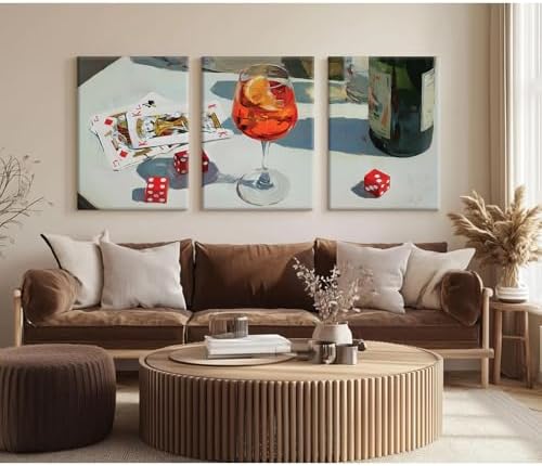 Trendy Bar Cart Wall Art Retro Dice Poker Canvas Wall Decor Preppy Aesthetic - Image 6
