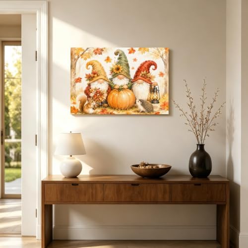 Thanksgiving Gnomes Wall Art For Living Room Fall Pumpkin Squirrel Maple Leaf - Image 4