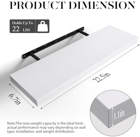 BAYKA White Floating Shelves 22.5in, Wall Mounted - Image 3