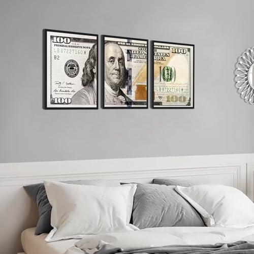 Black Framed Vintage Canvas Wall Art Benjamin Franklin 100 Dollar Money - Image 2