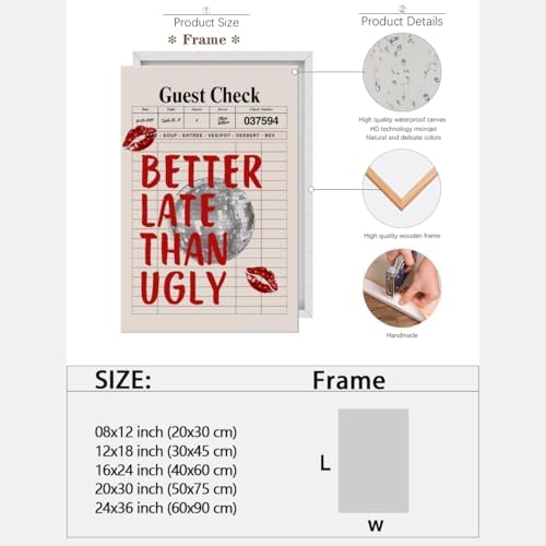 Funky Red Girly Wall Art Better Late Than Ugly Posters Retro Guest Check Art - Image 2