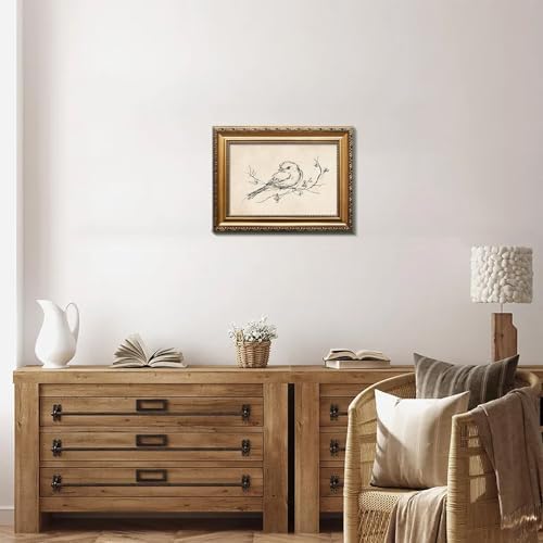 uniro Vintage Gold Framed Wall Art, Minimalist Bird Sketch Canvas Art Prints - Image 4
