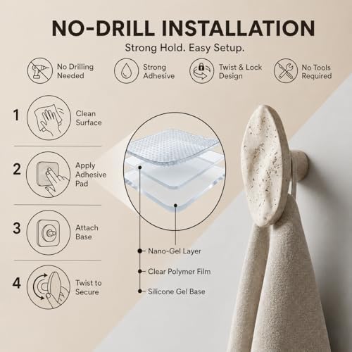 Resin Wall Hooks with Travertine Stone Look, 2 Pack - Image 6
