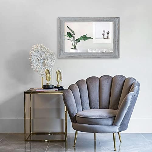 Rectangle Wooden Mirror with Framed Retro Hanging Mirrors Large 20"x16" - Image 2