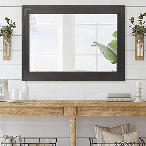 YOSHOOT Rustic Wooden Framed Wall Mirror, Natural Wood Bathroom Vanity Mirror - Image 5