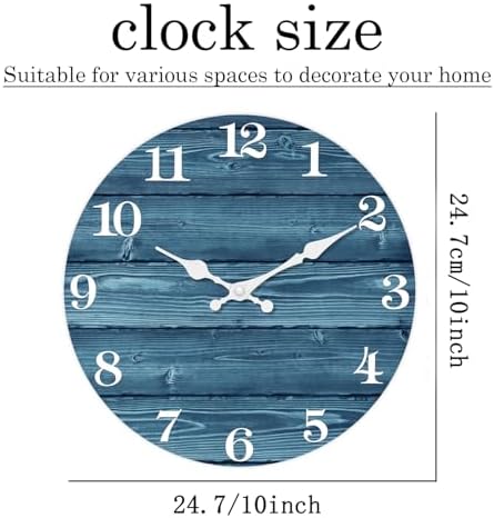 XFM Blue Wood Wall Clock Battery Operated 10 Inch Silent - Image 6