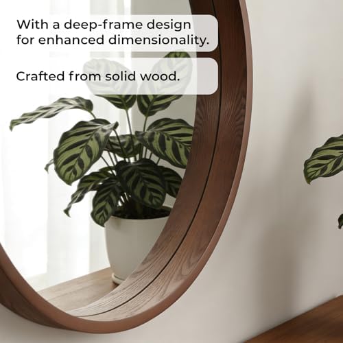 WallBeyond 24 Inch Round Wood Mirror, Circle Wooden Frame Wall Mirror - Image 4