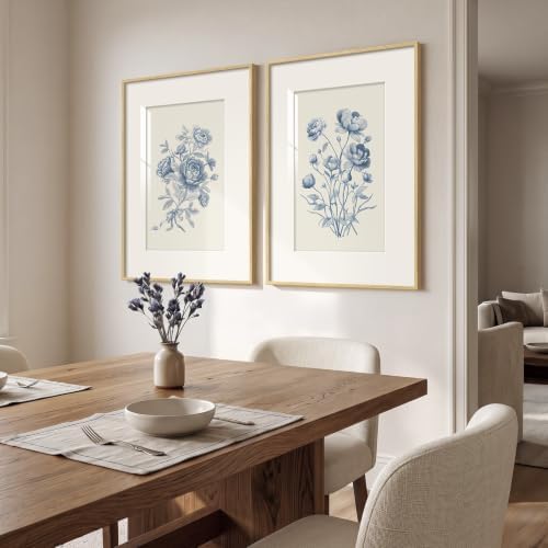 Framed Vintage Blue Floral Botanical Wall Art - Image 2