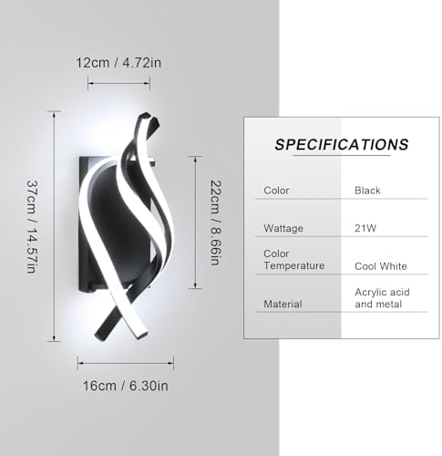 DELIPOP Wall Sconces, Spiral Modern LED Wall Sconce Lighting, 21W 6500K Cool - Image 2