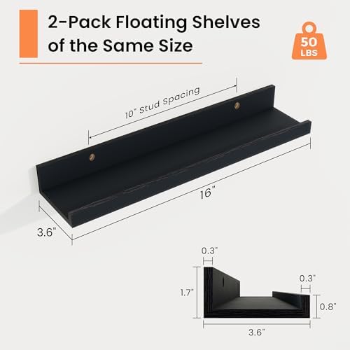 RICHFOCUS Picture Ledge Shelf, 16 inch Floating Shelves Set of 2, Wood Wall - Image 3