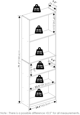 Furinno Jaya Book Shelf, 5-Tier Tall Book Shelf, Bookcase - Image 3