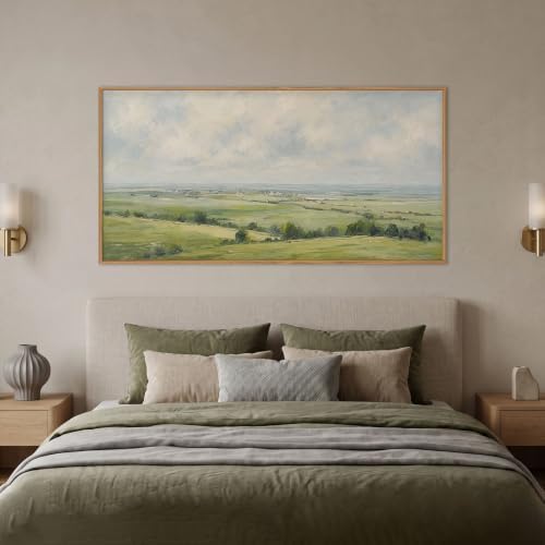 HOURIA Vintage Green Countryside Field Framed Canvas Wall Art Set, Rolling - Image 5
