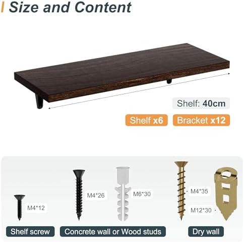 SKYSEN Floating Shelves for Wall Set of 6, 15.7in Wood Wall Shelf for Decor - Image 3