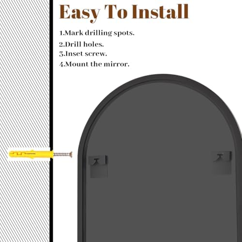VooBang Wide Arched Wall Mirror, 38 x 40 inch Arch Bathroom Mirror Black - Image 5
