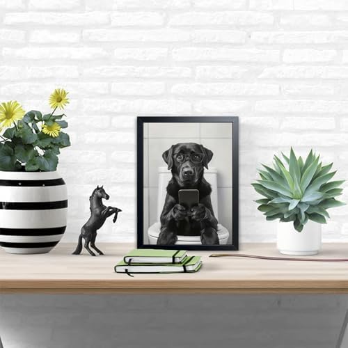 Black and White Bathroom Wall Art, Funny Labrador Dog Canvas Prints Poster - Image 5