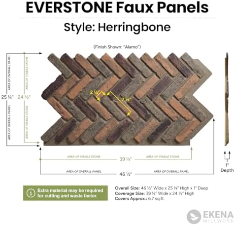 EverStone Herringbone Faux Brick Panel, 46 1/2"W x 25 1/4"H x 1"D, Alamo Color - Image 2