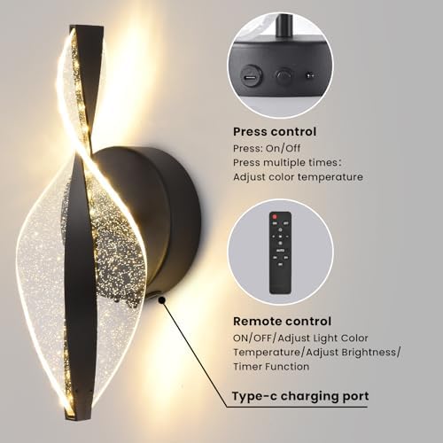 LED Wall Sconces Set of Two Battery Operated, 5000mAh USB Rechargeable Black - Image 4