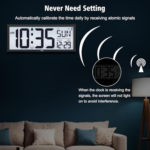 WallarGe 14.5'' Atomic Digital Wall Clock Battery Operated - Image 2