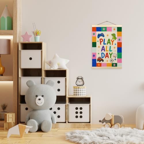 madalo Colorful Boys Play All Day Wall Art Poster Hanger Frame, Cute Cartoon - Image 2