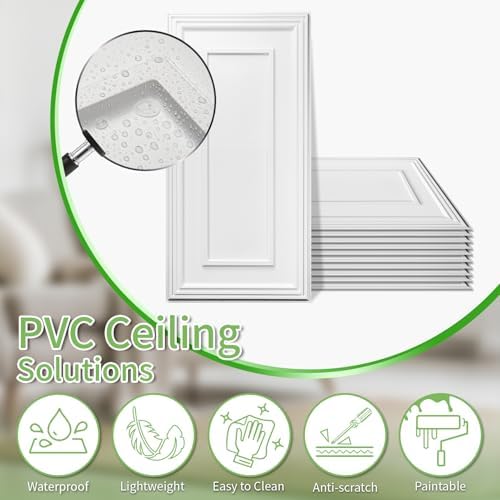 Art3d 3D PVC Ceiling Tiles 2x4 ft, 96 Sq.Ft, Rectangular White - Image 5