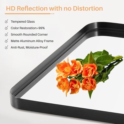 Bathroom Mirror for Wall, 40x30 Inch Rounded Rectangle Mirror, Tempered Glass - Image 4