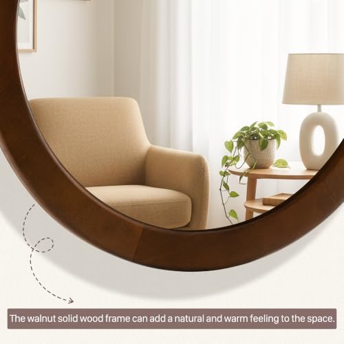 Round Mirrors 28 Inch, Wood Vanity Wall Rustic Mirror - Image 6