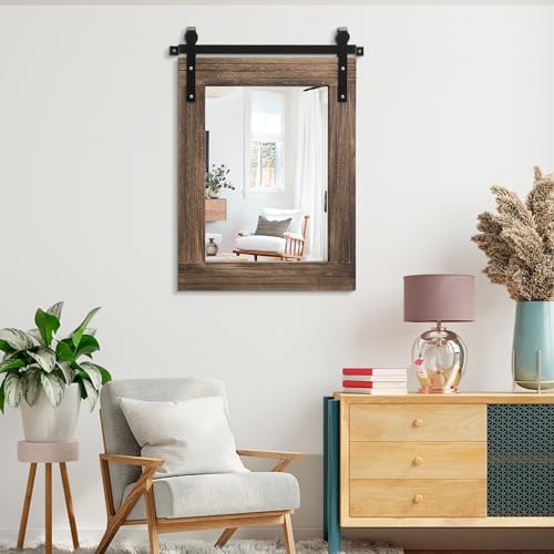AAZZKANG Rustic Wood Mirror Rectangle Decorative Wall Mirror Large 26"x18" - Image 6