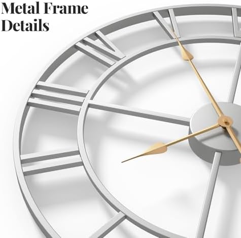 Cuspin 24 Inch Wall Clock Large Silver Decorative Modern Metal Clocks - Image 4