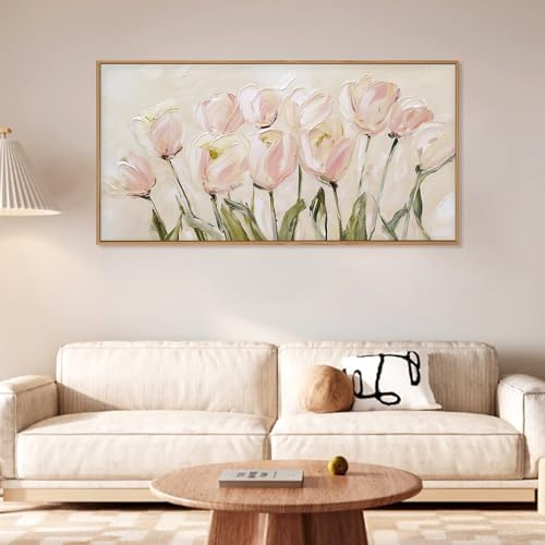 CHDITB Tulip Floral Framed Canvas Wall Art, Large Modern Pink Flower Decor - Image 2