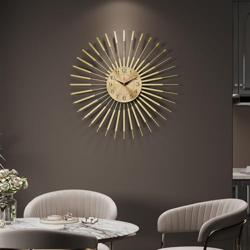 Cuspin 24 Inch Gold Wall Clock, Large Mid Century Modern Sunburst Clocks - Image 3