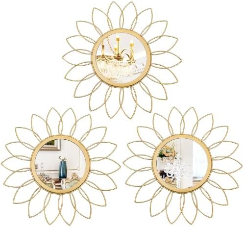 3 Pack Metal Mirrors for Wall Gold Sunburst Wall Mirror Home Decor Wall Art by Uaussi
