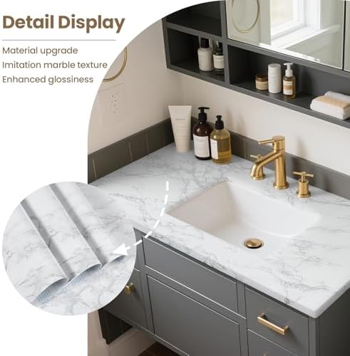 Marble Contact Paper White Extra Wide Peel and Stick - Image 3