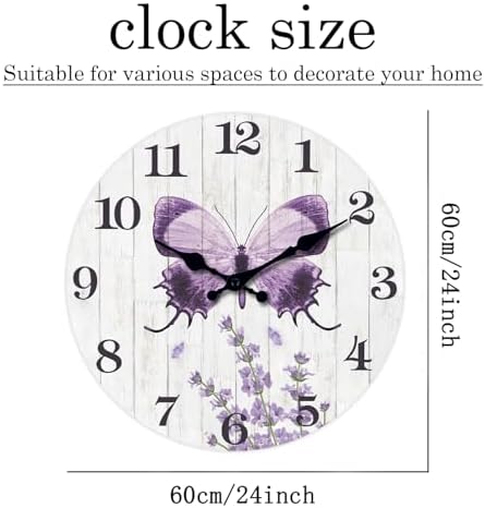 XFM Large Purple Butterfly Wall Clock 24 Inch Silent - Image 6