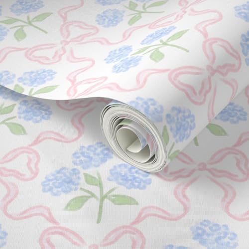 Spoonflower Preppy Bow Floral Peel and Stick Wallpaper - Image 2