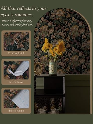 Dimoon Vintage Wallpaper Peel and Stick Archival Dark Green Floral Wallpaper - Image 3