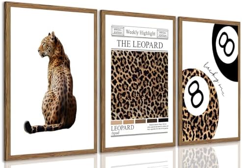 JBZDD Framed Trendy Leopard Wall Art Set of 3 Funky Lucky 8 Ball Preppy Room by JBZDD