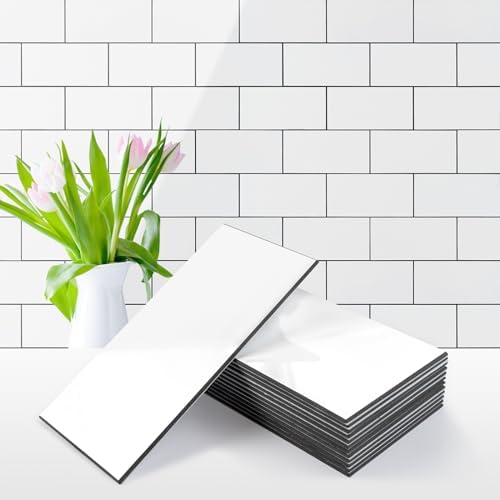 Vamos Tile White Peel and Stick Backsplash, Glossy 3''x6'' PVC Subway Tile by VamosTile