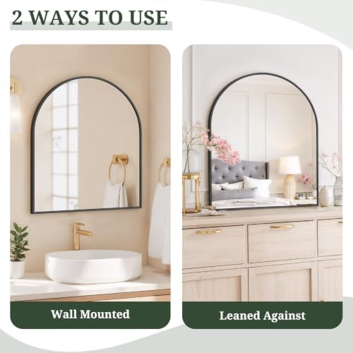 Arched Wall Mirror 32x31 Inch Black Bathroom Vanity Mirror - Image 5
