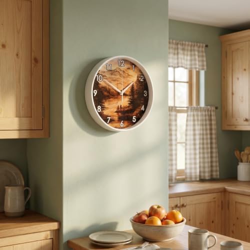 Retro Wood Etching Mountain Landscape Print wall Clock Silent Non Ticking - Image 7