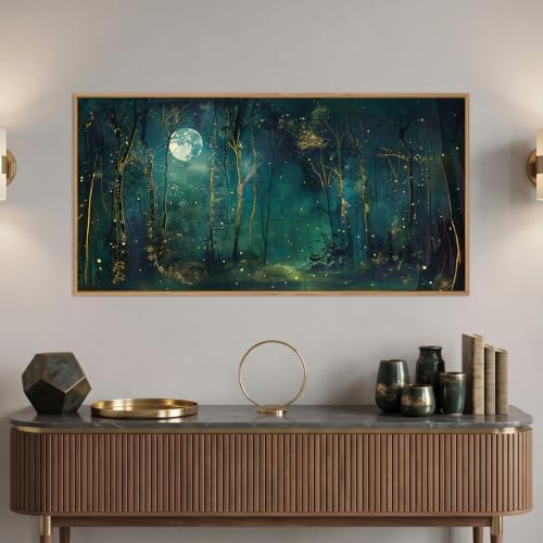 Aryroi Mystical Dark Green Night Sky Framed Canvas Wall Art Set, Moody Magical - Image 3