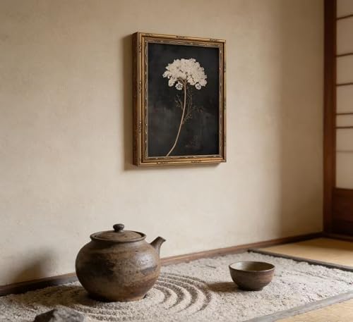 Vintage Gold Framed Floral Wall Art Dark Moody Flower Botonical Canvas Painting - Image 5