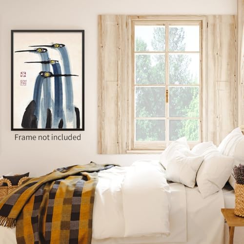Vintage Japanese Crane Poster Antique Asian Bird Canvas Wall Art Blue - Image 7