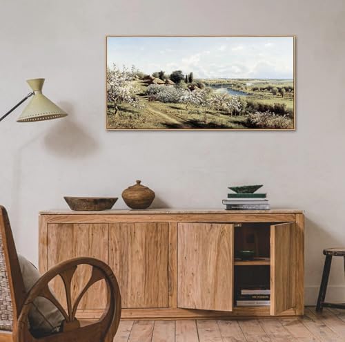 DJSYLIFE Farmhouse Apple Blossoms Landscape Framed Wall Art - Image 3
