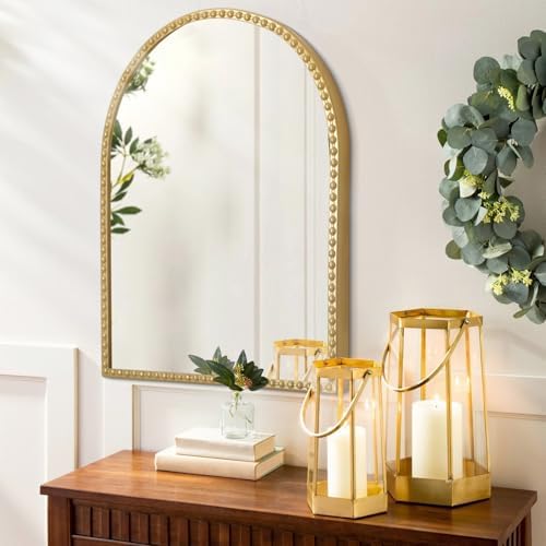 Gold Arched Mirrors for Wall, Beaded Framed Metal Accent Wall Mirror Decorative - Image 4