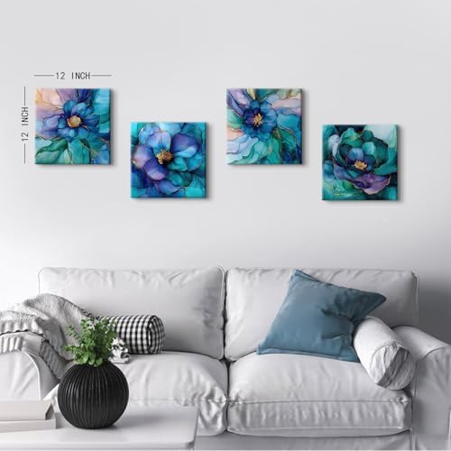 Abstract Teal Wall Art Turquoise Marble Wall Decor Teal Purple Blue and Gold - Image 6
